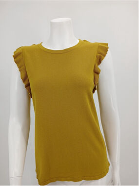 Ann Taylor Factory Womens Mustard Yellow Ruffle Sweater Top